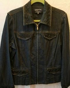 Jones NY Signature Size L Stretch Denim Zip Jacket